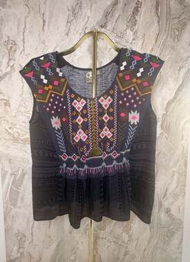 One September Anthropologie Barranco Embroidered Multicolor Tunic Top Size M